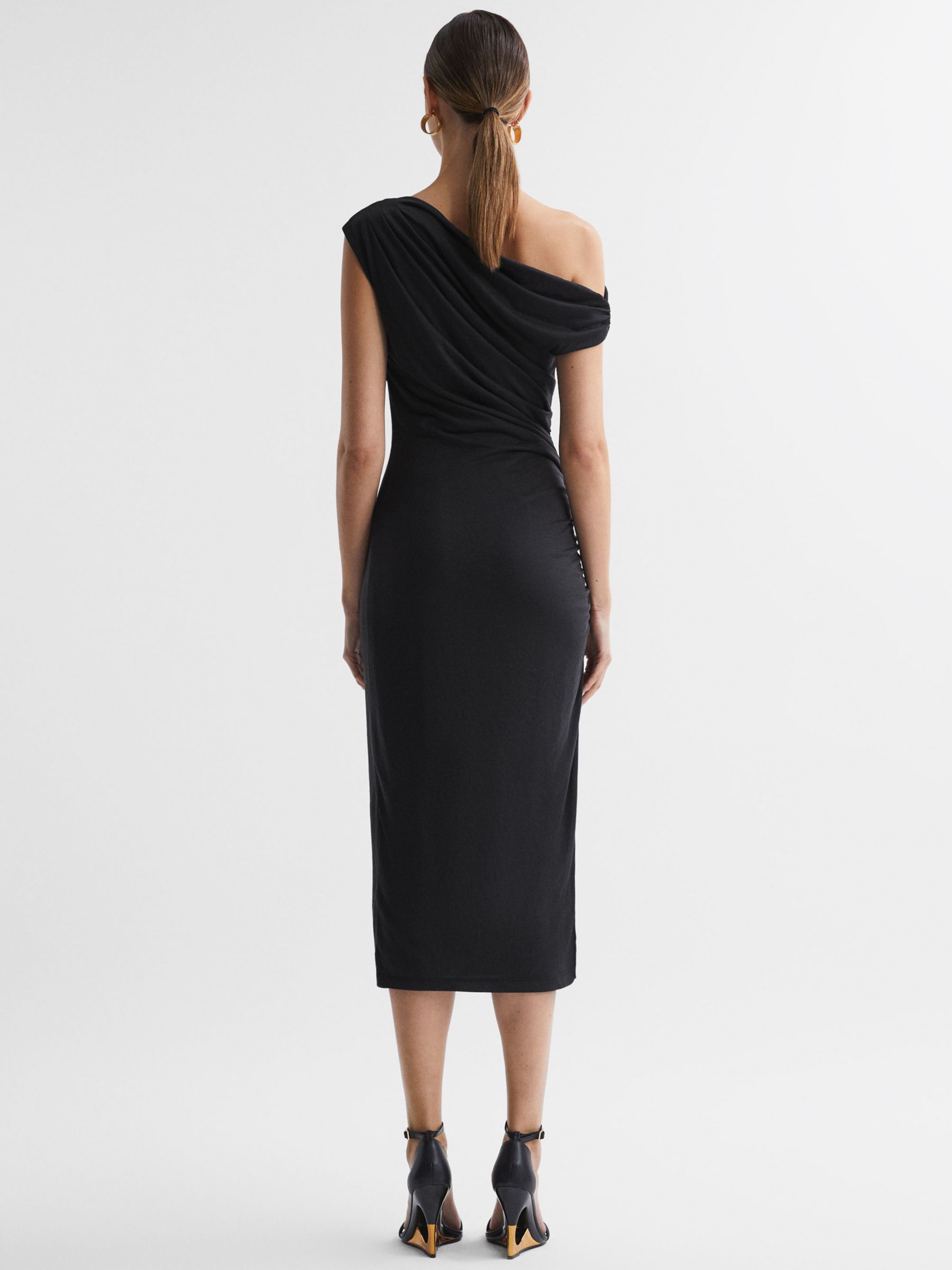 Reiss Fern Midi Bodycon Ruched Dress, Charcoal at John Lewis & Partners