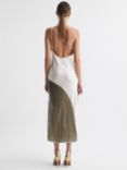 Reiss Keeley Silk Blend Velvet Asymmetric Strap Midi Dress, Silver