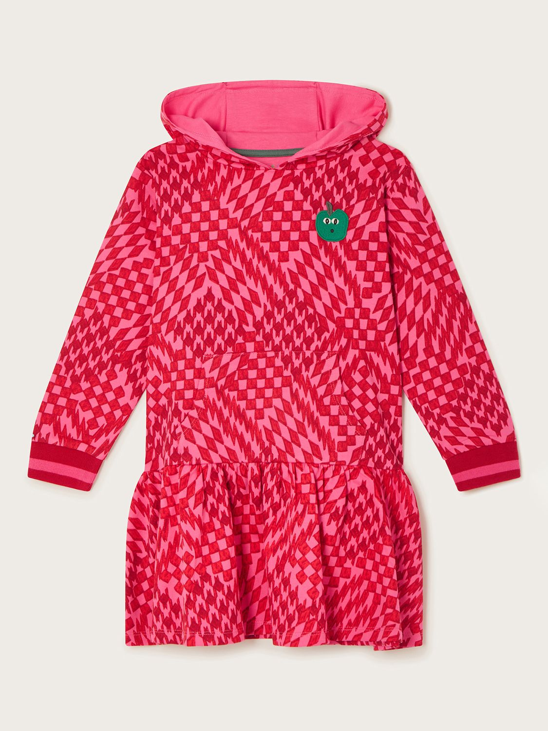 Monsoon Kids' Apple Abstract Print Hooded Skater Dress, Red, 5-6 years