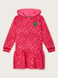 Monsoon Kids' Apple Abstract Print Hooded Skater Dress, Red