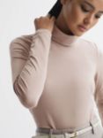 Reiss Piper Fitted Roll Neck Top, Light Pink