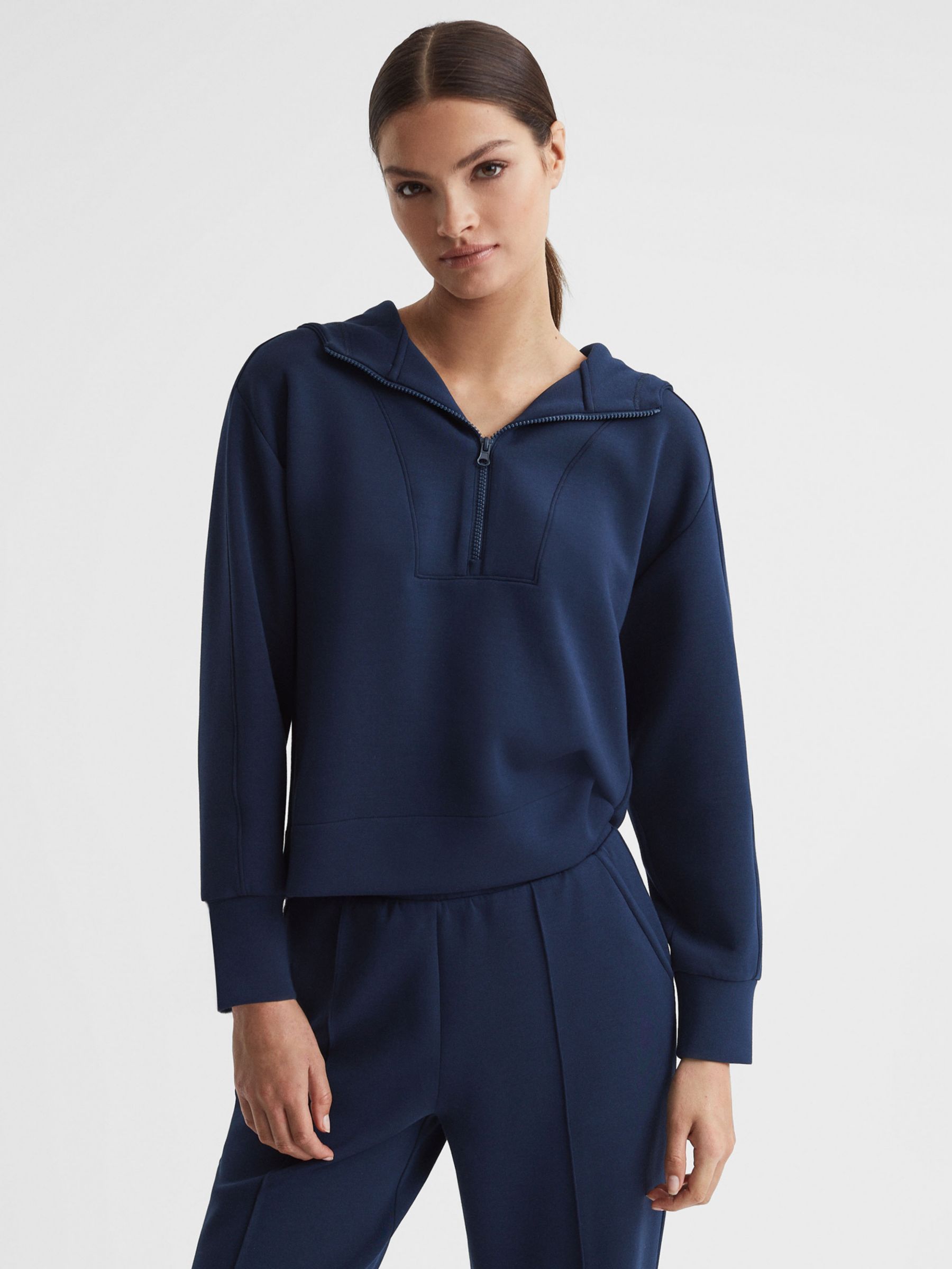 Reiss Jemma Zipped Sweatshirt, Navy, XS