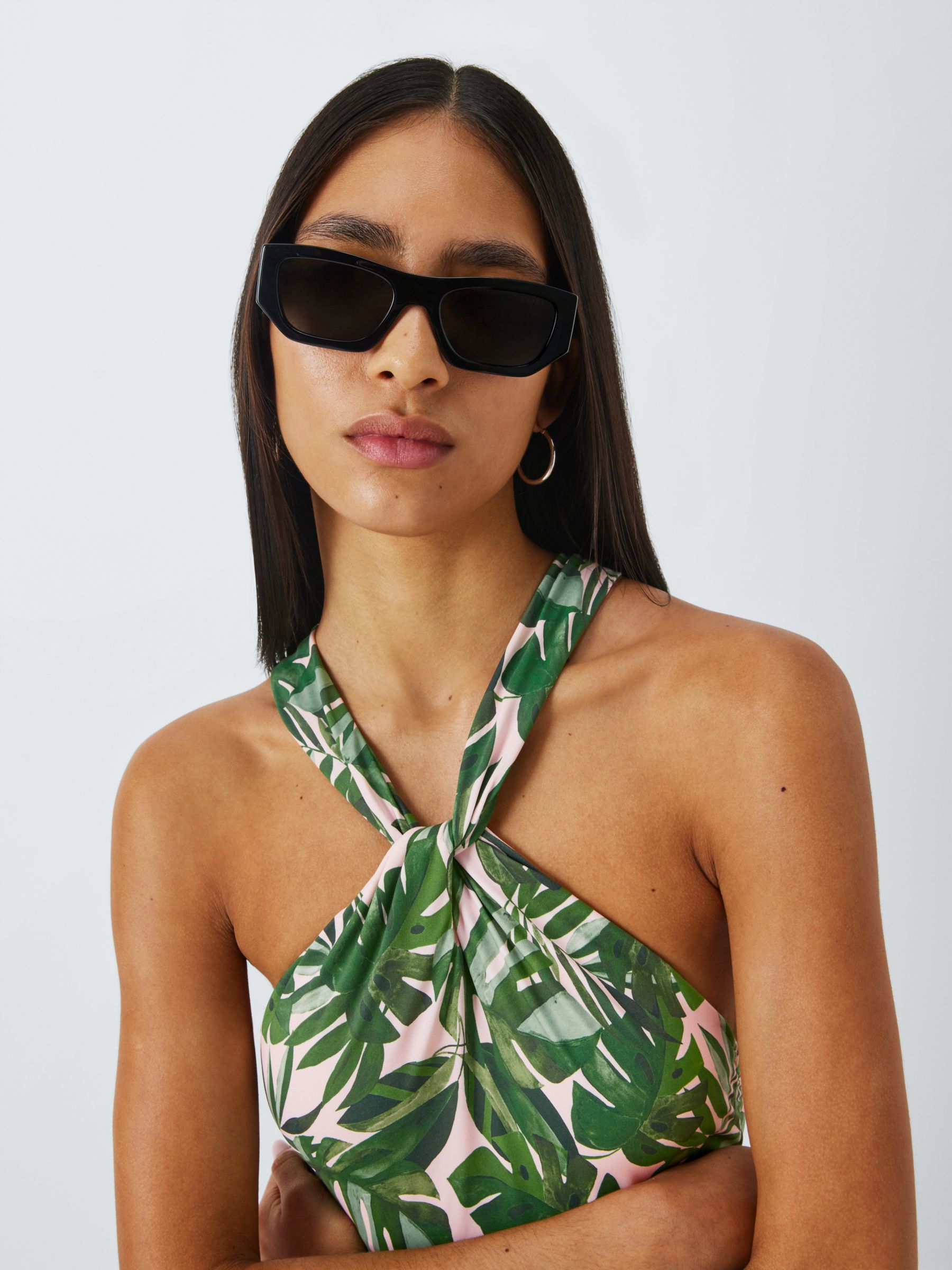Buy John Lewis Tropic Palm Twist Neck Swimsuit, Khaki/Multi Online at johnlewis.com