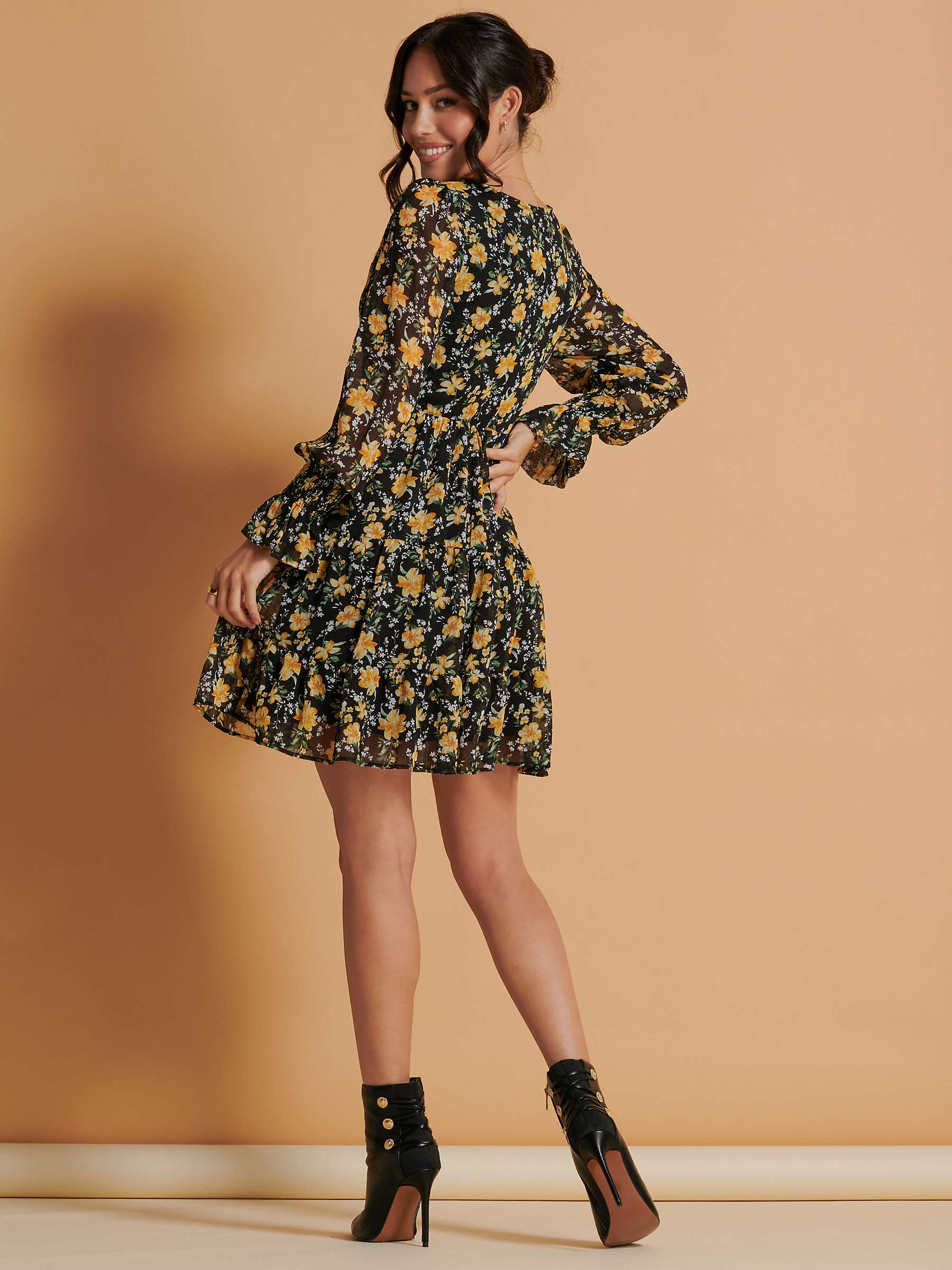 Buy Jolie Moi Shirred Chiffon Floral Print Mini Dress Online at johnlewis.com