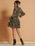 Jolie Moi Shirred Chiffon Floral Print Mini Dress