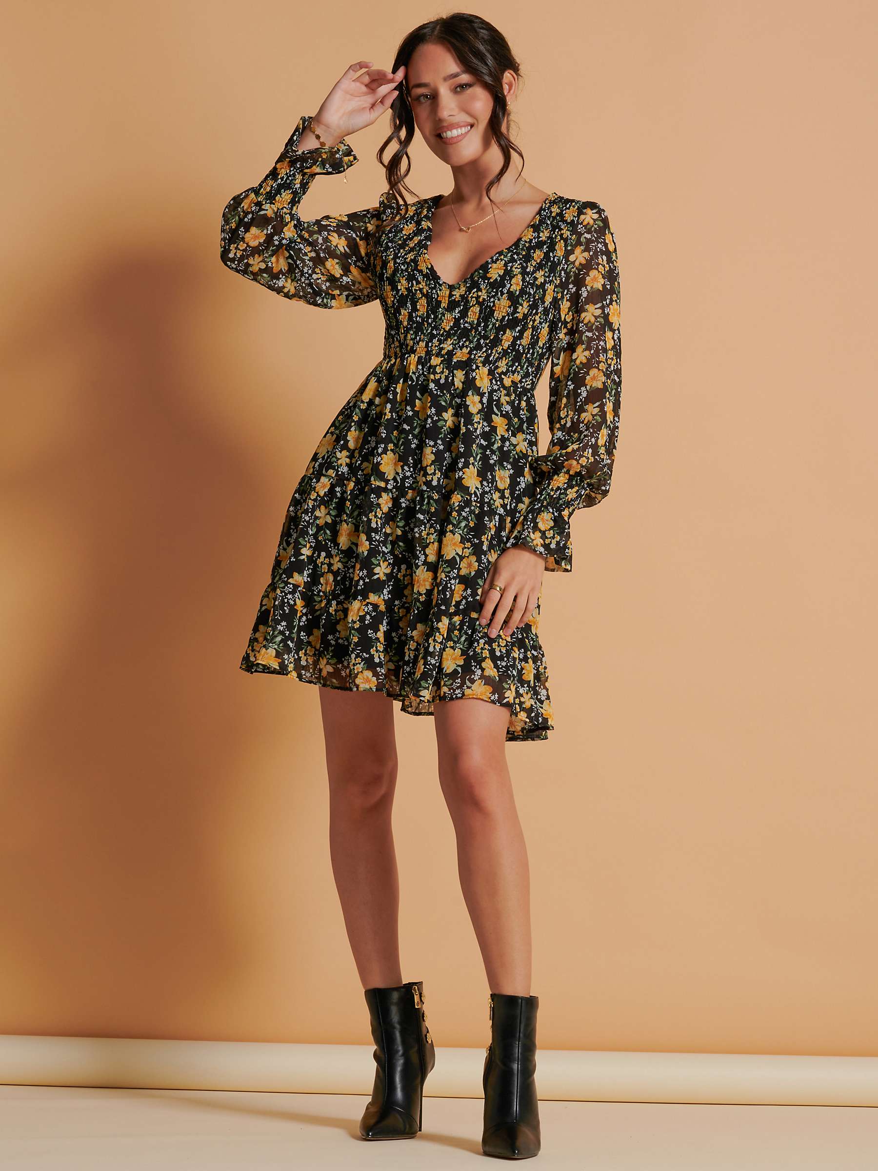 Buy Jolie Moi Shirred Chiffon Floral Print Mini Dress Online at johnlewis.com