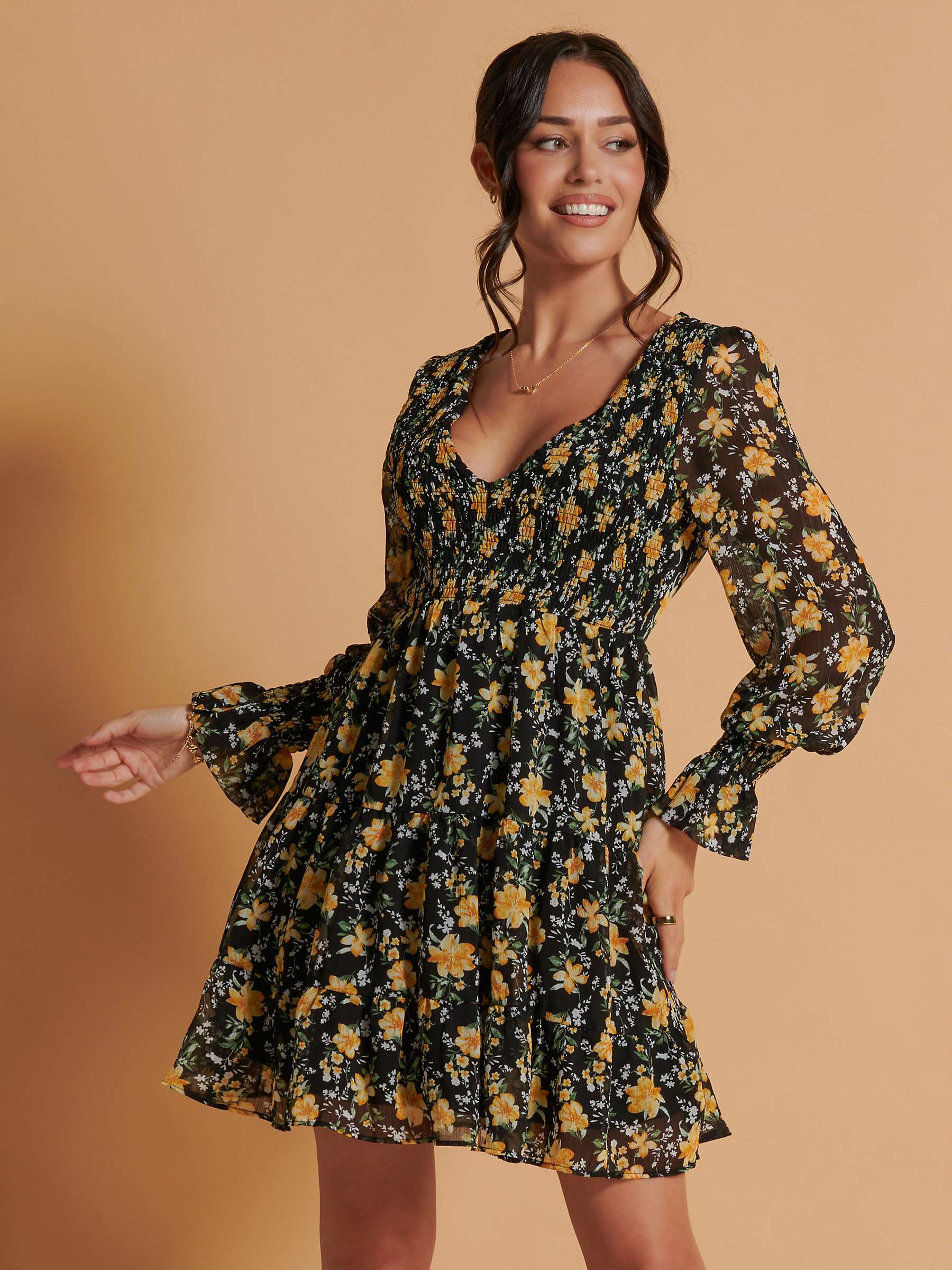 Buy Jolie Moi Shirred Chiffon Floral Print Mini Dress Online at johnlewis.com