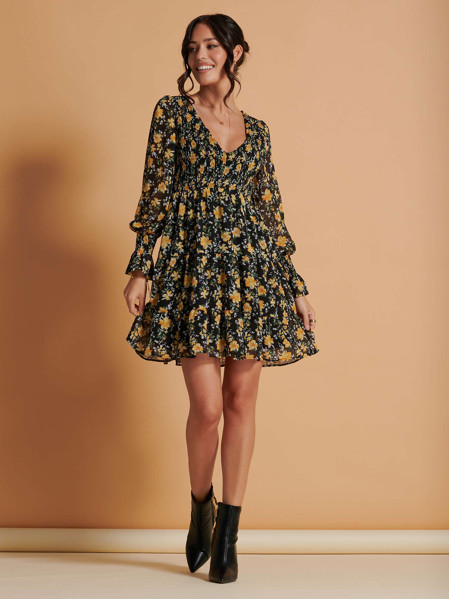 Buy Jolie Moi Shirred Chiffon Floral Print Mini Dress Online at johnlewis.com