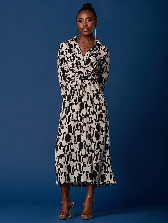 Jolie Moi Geometric Shirt Midi Dress, Cream/Black at John Lewis & Partners
