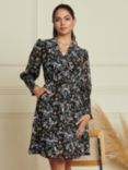Jolie Moi Shirred Tie Waist Floral Print Mini Dress, Navy