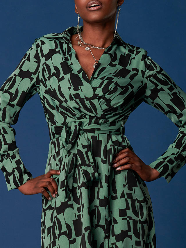 Jolie Moi Geometric Shirt Midi Dress, Green