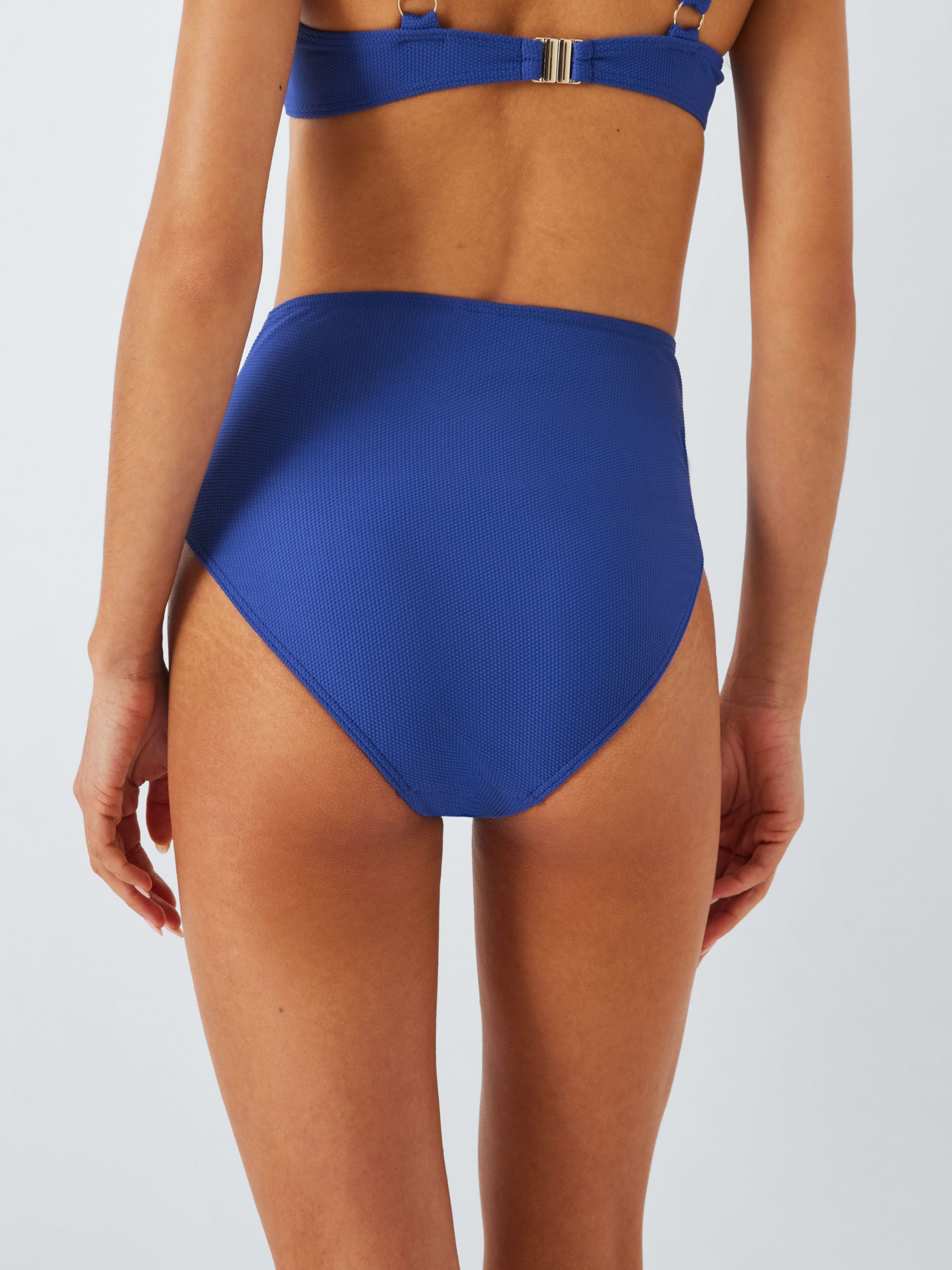 John Lewis Palma Textured High Waist Bikini Bottoms, Blue, 10