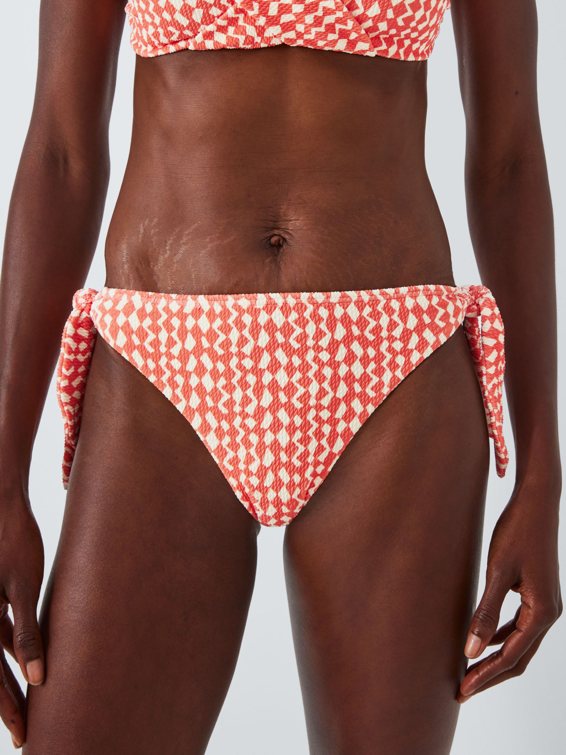 John Lewis Geometric Side Tie Bikini Bottoms, Coral/Multi, 10