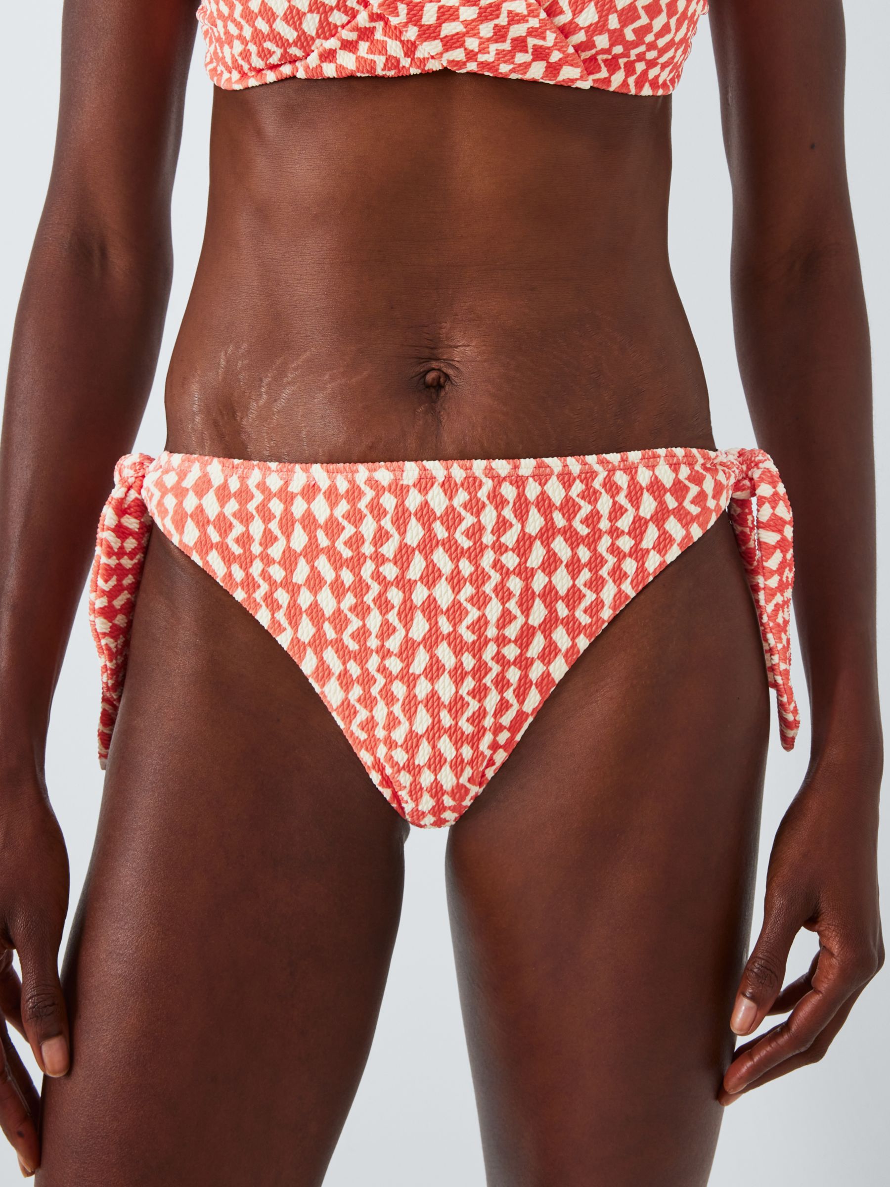 John Lewis Geometric Side Tie Bikini Bottoms, Coral/Multi at John