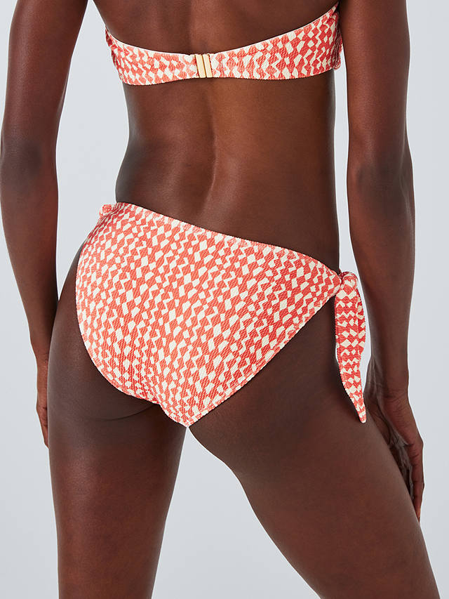 John Lewis Geometric Side Tie Bikini Bottoms, Coral/Multi