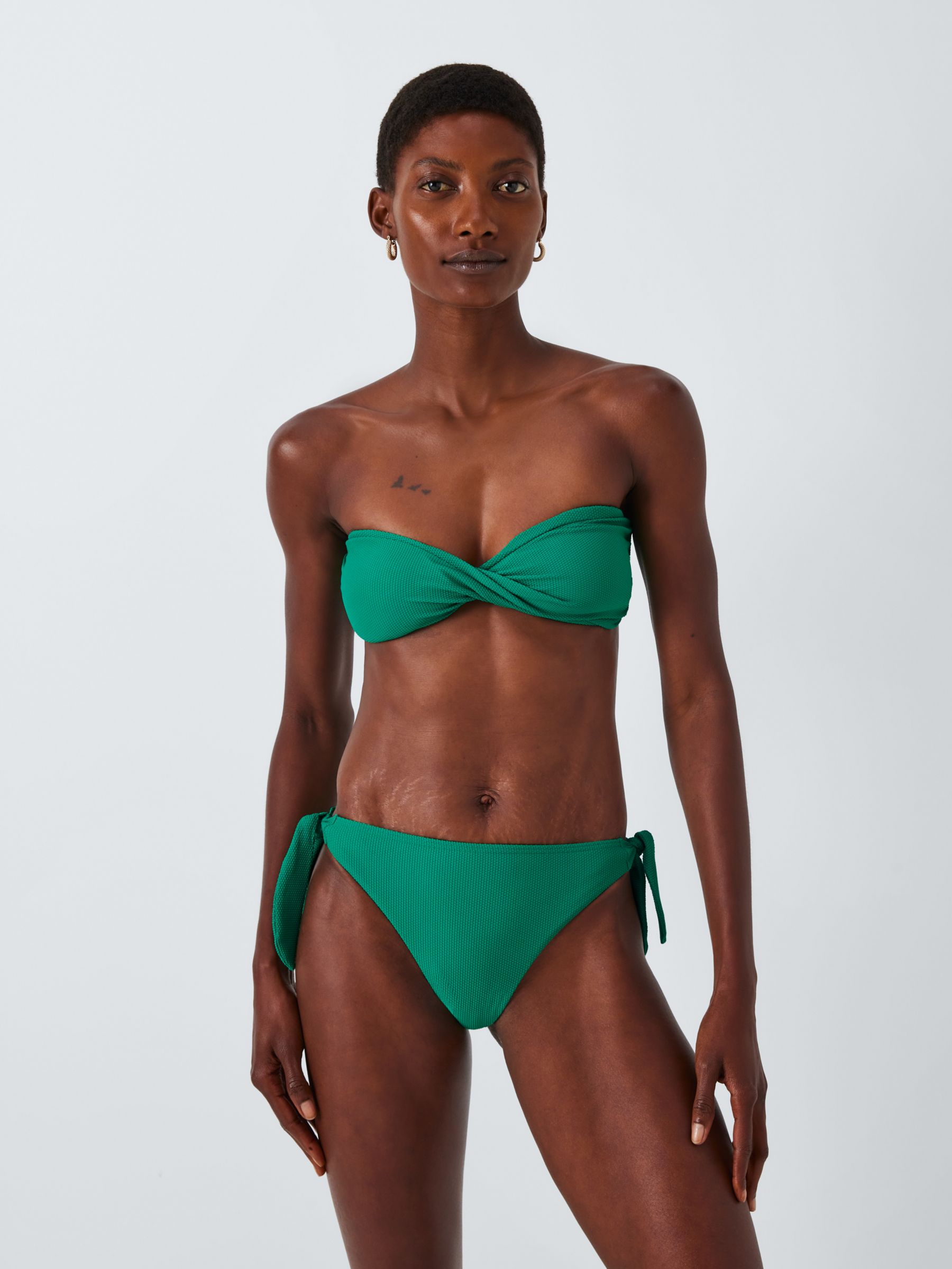 John Lewis Palma Textured Side Tie Bikini Bottoms, Green, 12