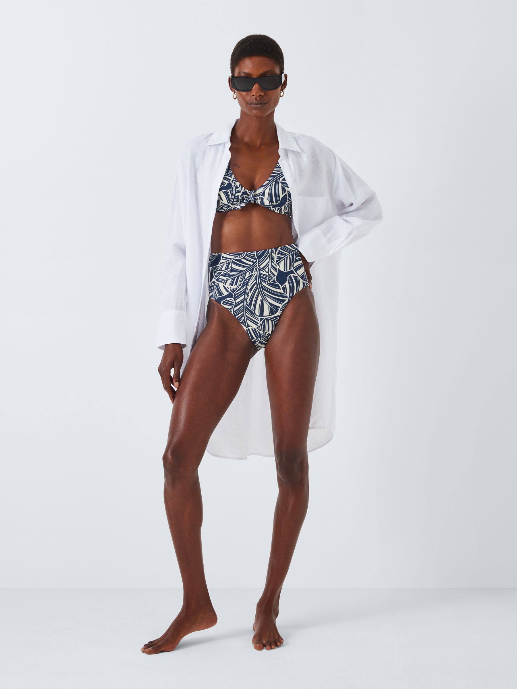 Buy John Lewis Bali Palm High Waist Bikini Bottoms. Navy Online at johnlewis.com