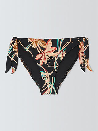 John Lewis Ios Floral Side Tie Bikini Bottoms, Black/Multi