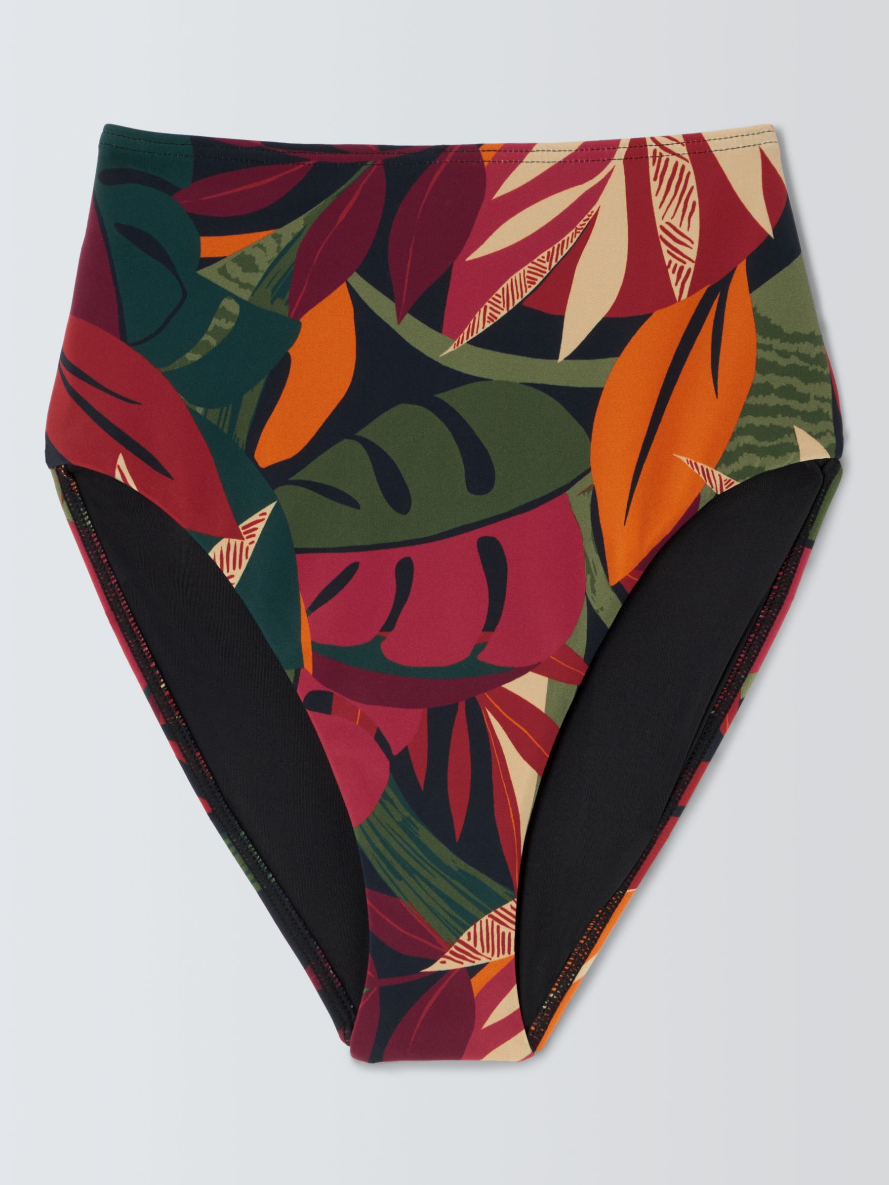 John Lewis Coco Leaf Print High Waist Bikini Bottoms, Multi, 16