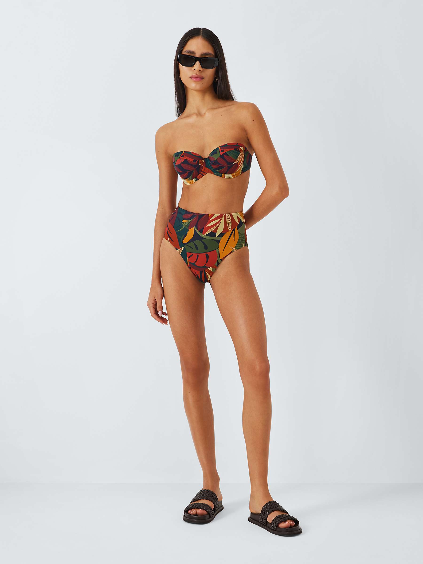 Buy John Lewis Coco Leaf Print High Waist Bikini Bottoms, Multi Online at johnlewis.com
