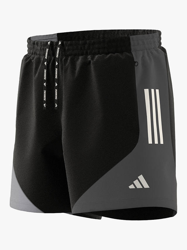 adidas Own The Run Colour Block Zip Running Shorts, Black/Halo Silver