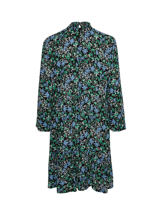 KAFFE Riana Amber Floral Print High Neck Dress, Blue/Multi