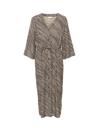 KAFFE Harper Graphic Stripe Midi Shirt Dress, Navy/Beige