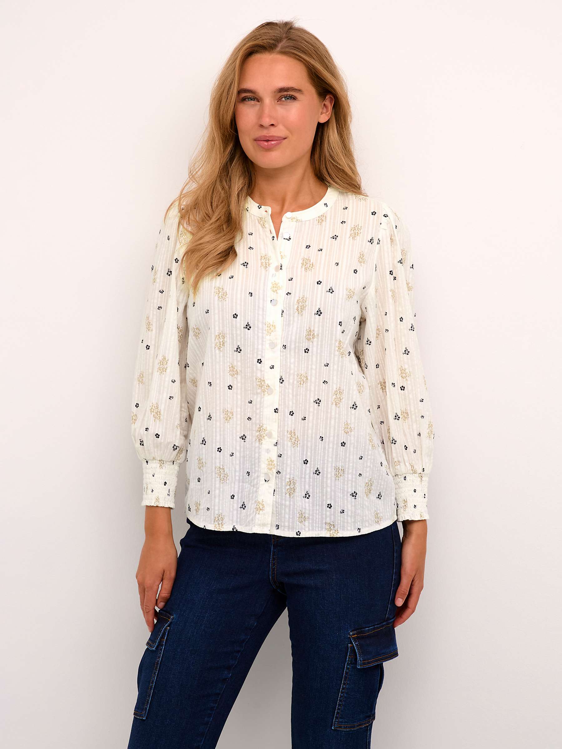 Buy KAFFE Loretta Floral Shirt, Chalk/Black Online at johnlewis.com