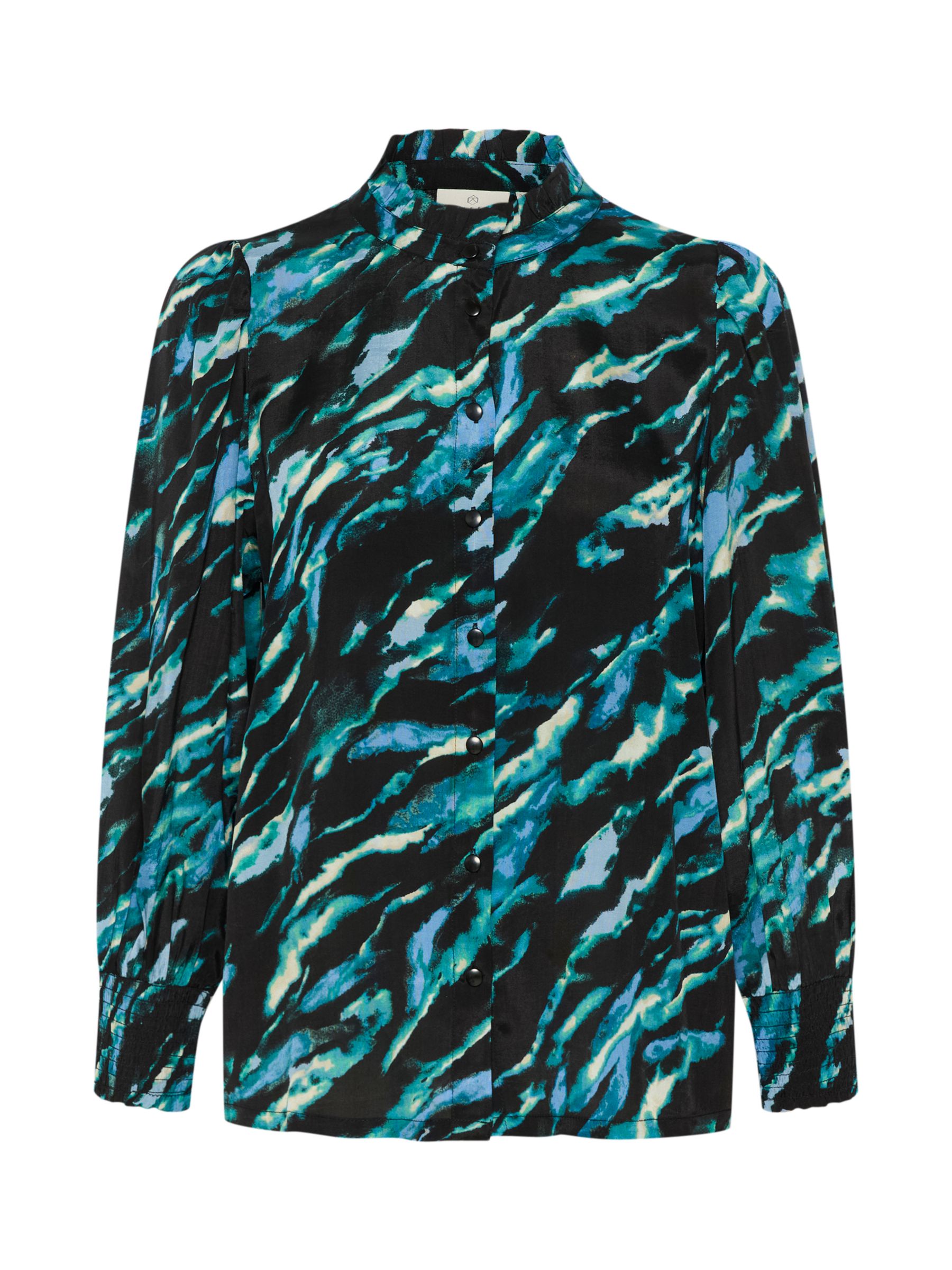 KAFFE Pollie Mandarin Collar Shirt, Black/Multi at John Lewis & Partners