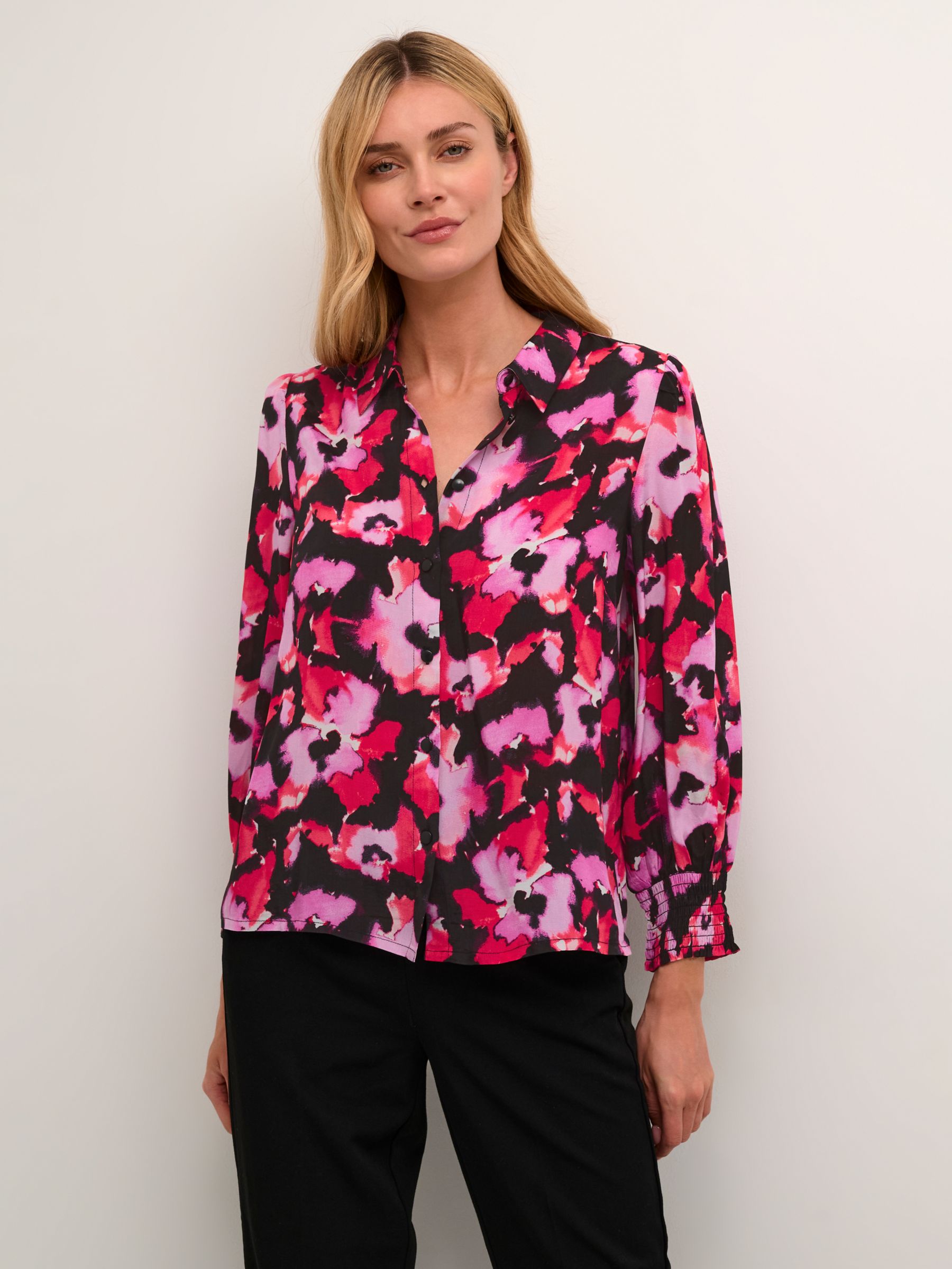 KAFFE Tanya Print Shirt, Pink Faded Flower at John Lewis & Partners