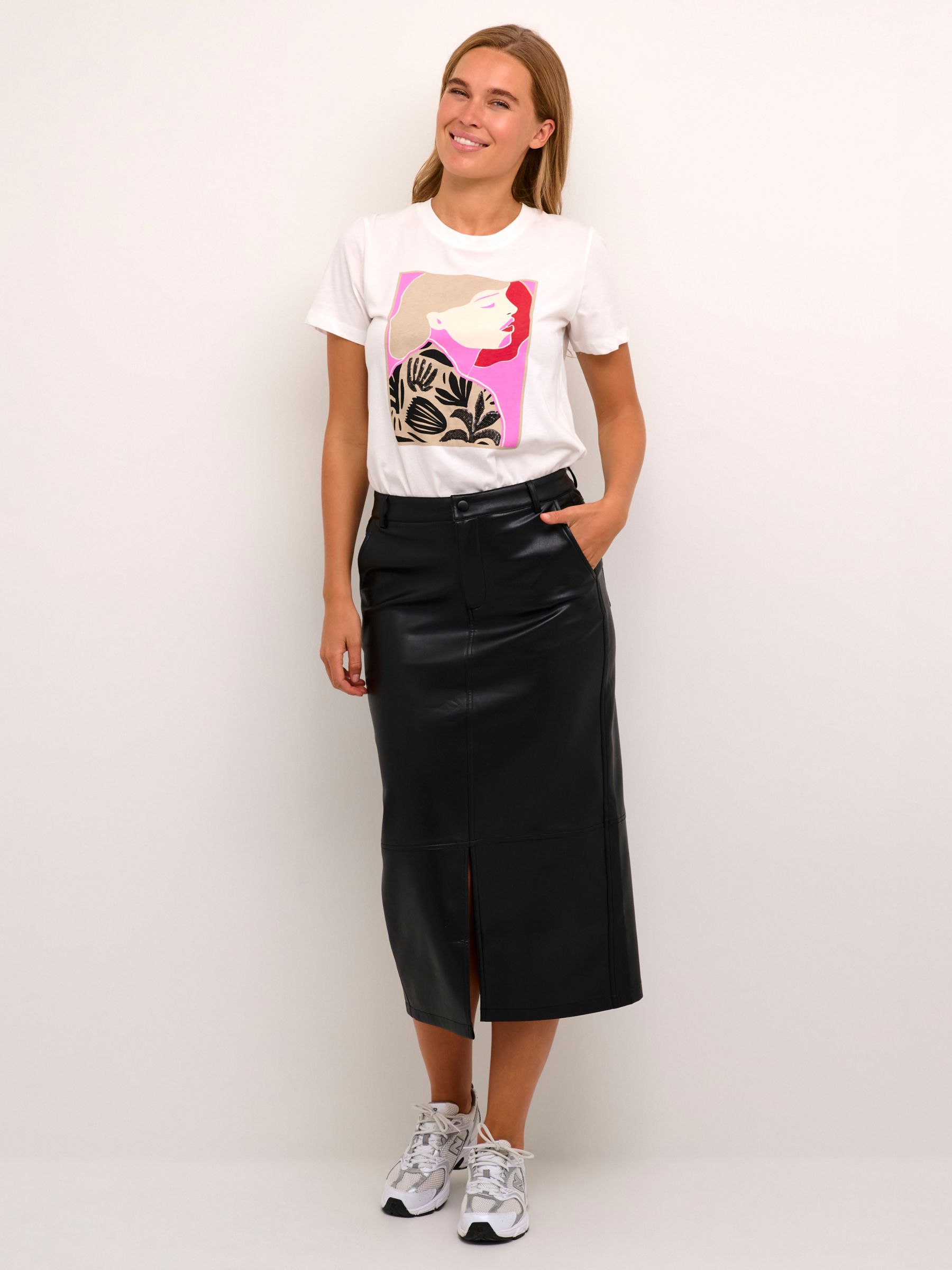 Buy KAFFE Alina Faux Leather Midi Skirt, Black Deep Online at johnlewis.com