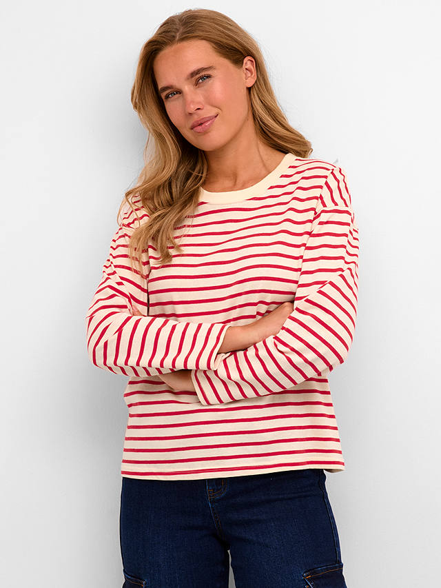 KAFFE Winny Long Sleeve Stripe T-Shirt, Antique White/Virtual Pink at ...