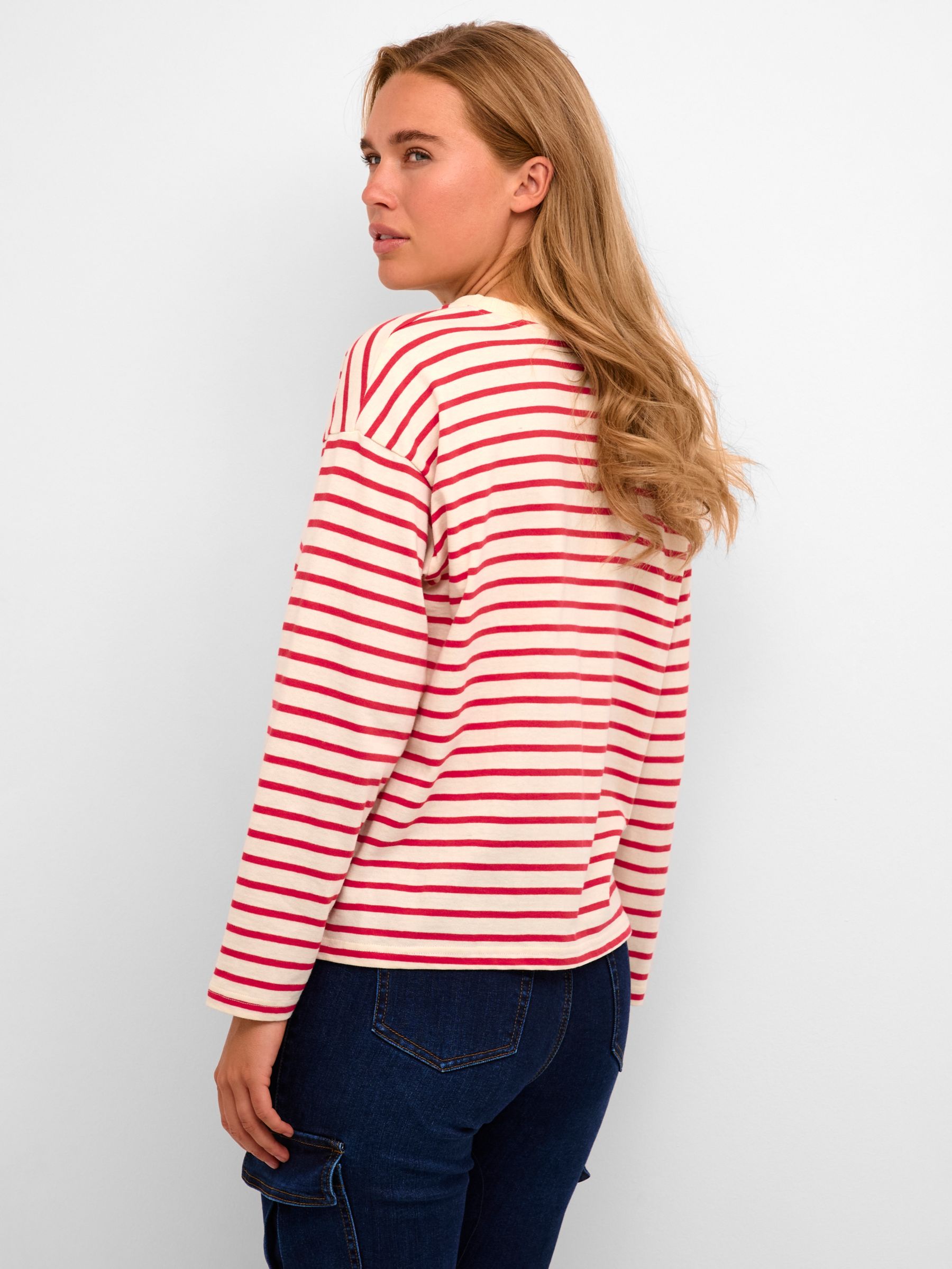 KAFFE Winny Long Sleeve Stripe T-Shirt, Antique White/Virtual Pink at ...