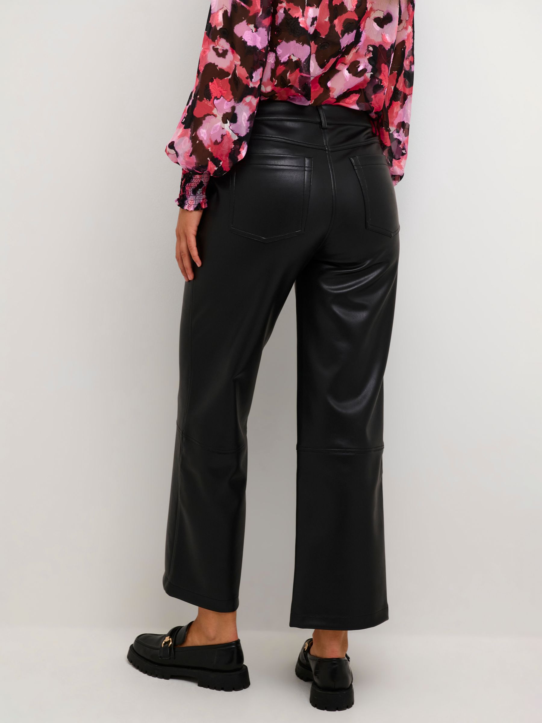Buy KAFFE Alina Cropped Faux Leather Trousers, Black Deep Online at johnlewis.com