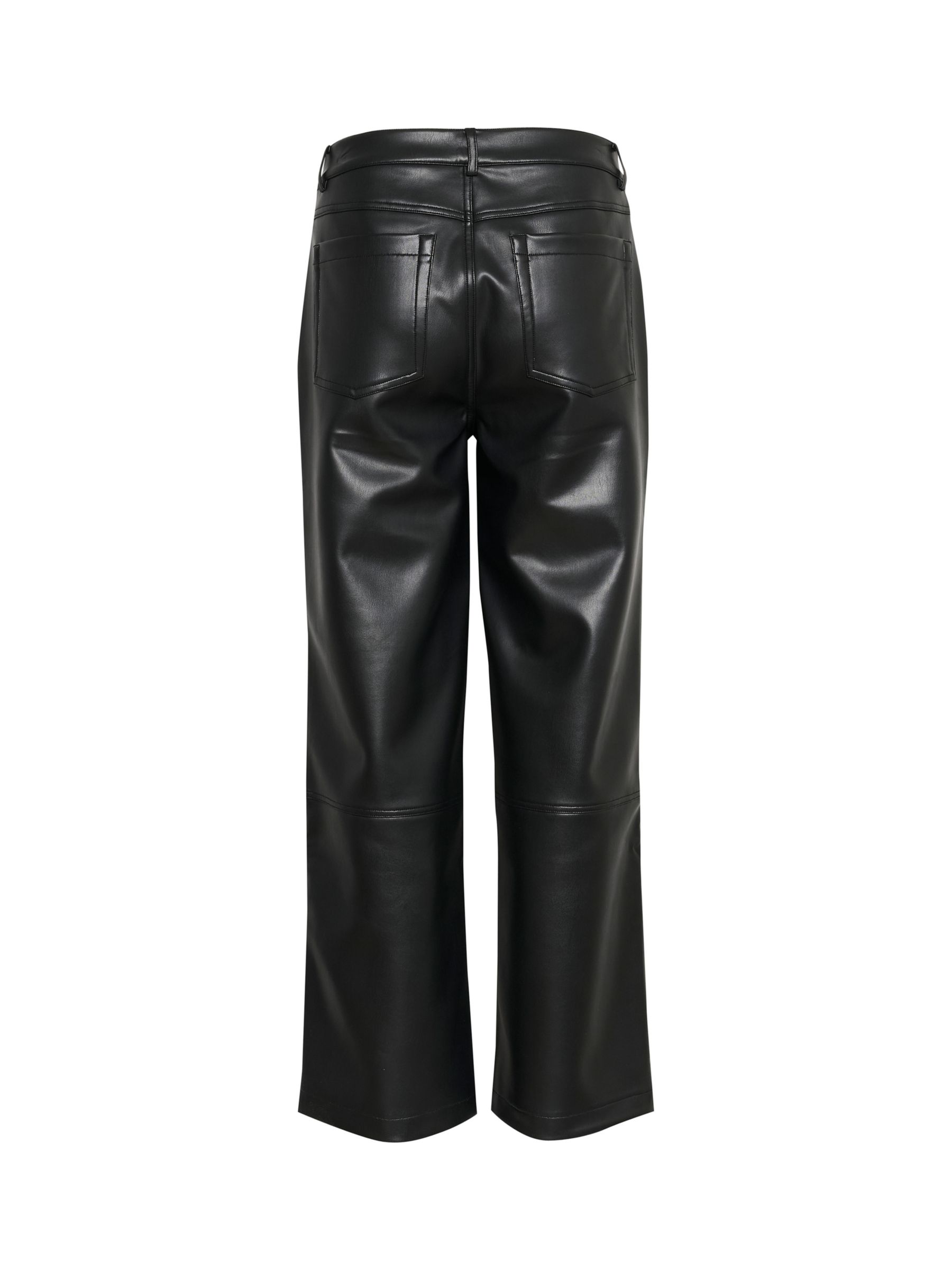 CROPPED FAUX LEATHER TROUSERS, Black