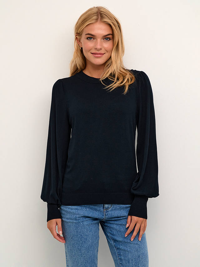 KAFFE Lizza Round Neck Light Knit Jumper, Midnight Marine