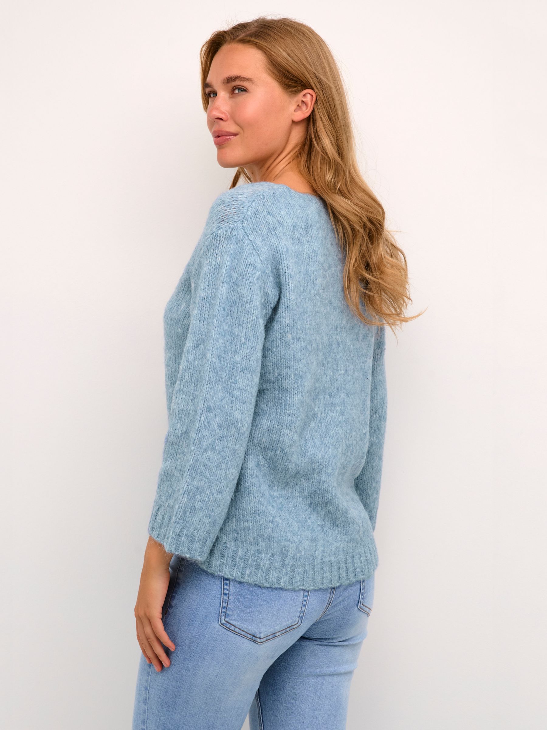 KAFFE Alioma V-Neck Jumper, Faded Denim Melange at John Lewis & Partners