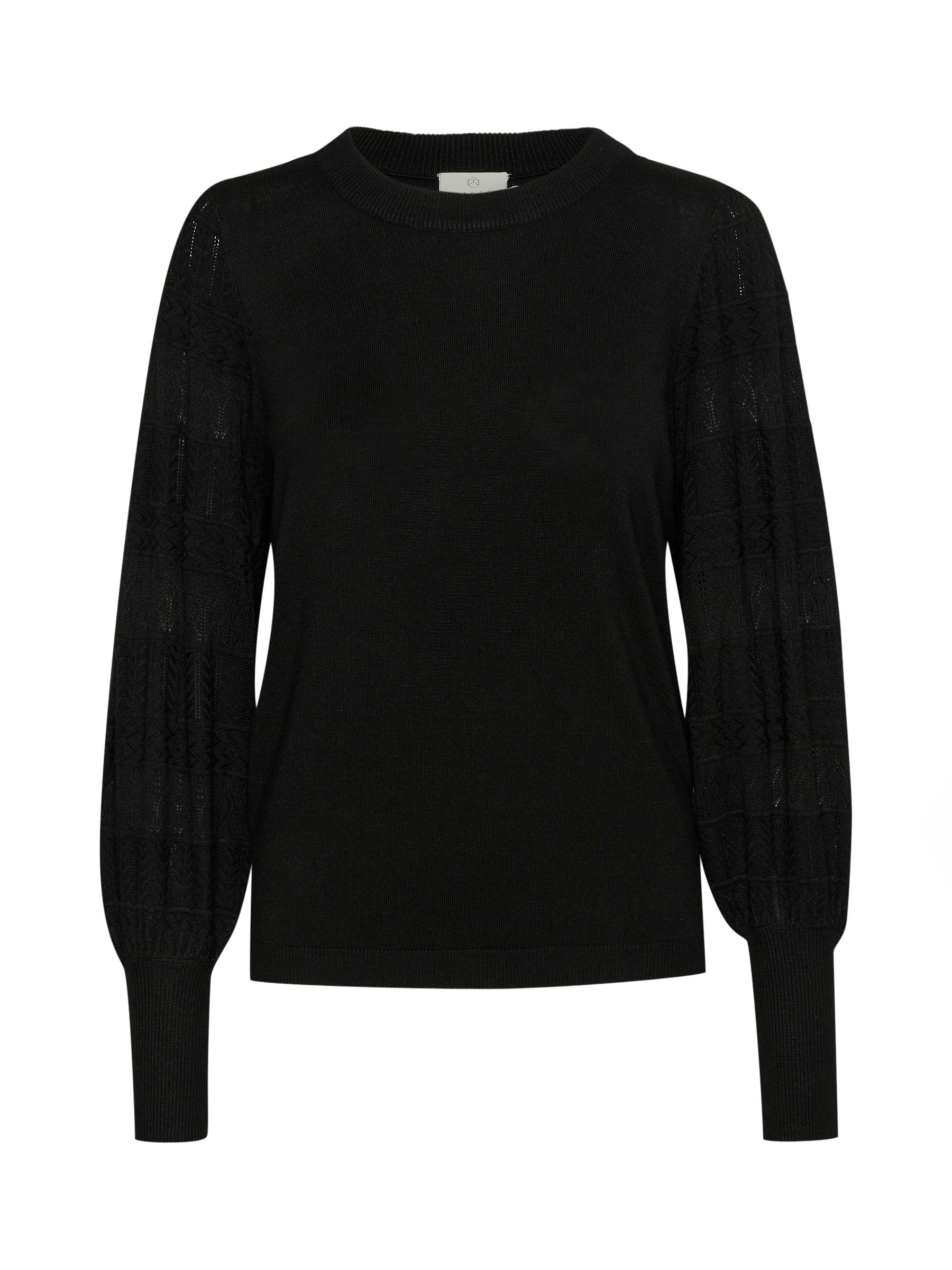 KAFFE Liola Lace Knit Balloon Sleeve Jumper, Deep Black