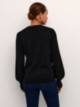 KAFFE Lizza Crew Neck Button Cuff Jumper, Deep Black