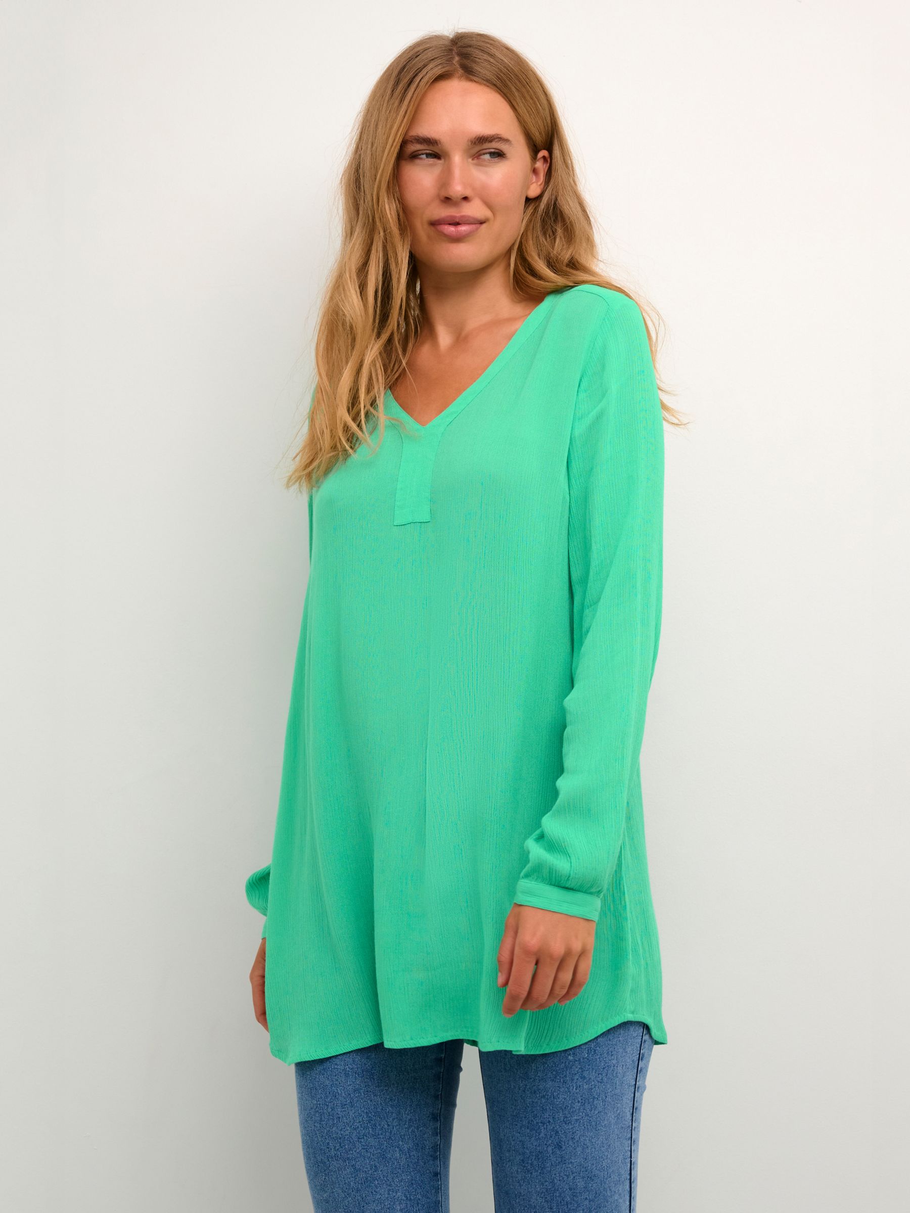 Tunic Top, Tunics, Tunic, Womens Tunic, Ethnic Top, Western Top, Green With  White, S M L, V Neck, Bell Sleeve -  Canada