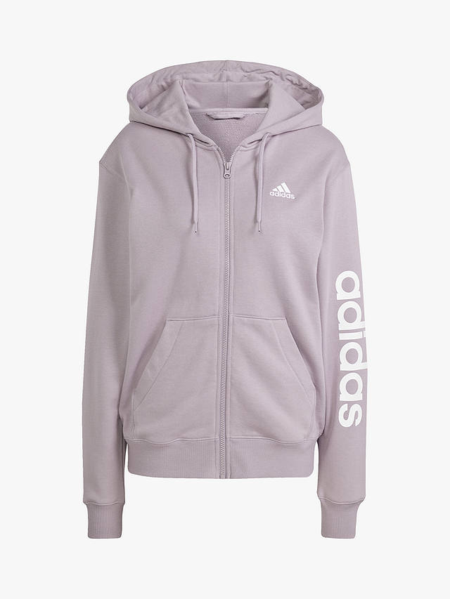 adidas Essentials Linear Full-Zip French Terry Hoodie, Preloved Fig/White