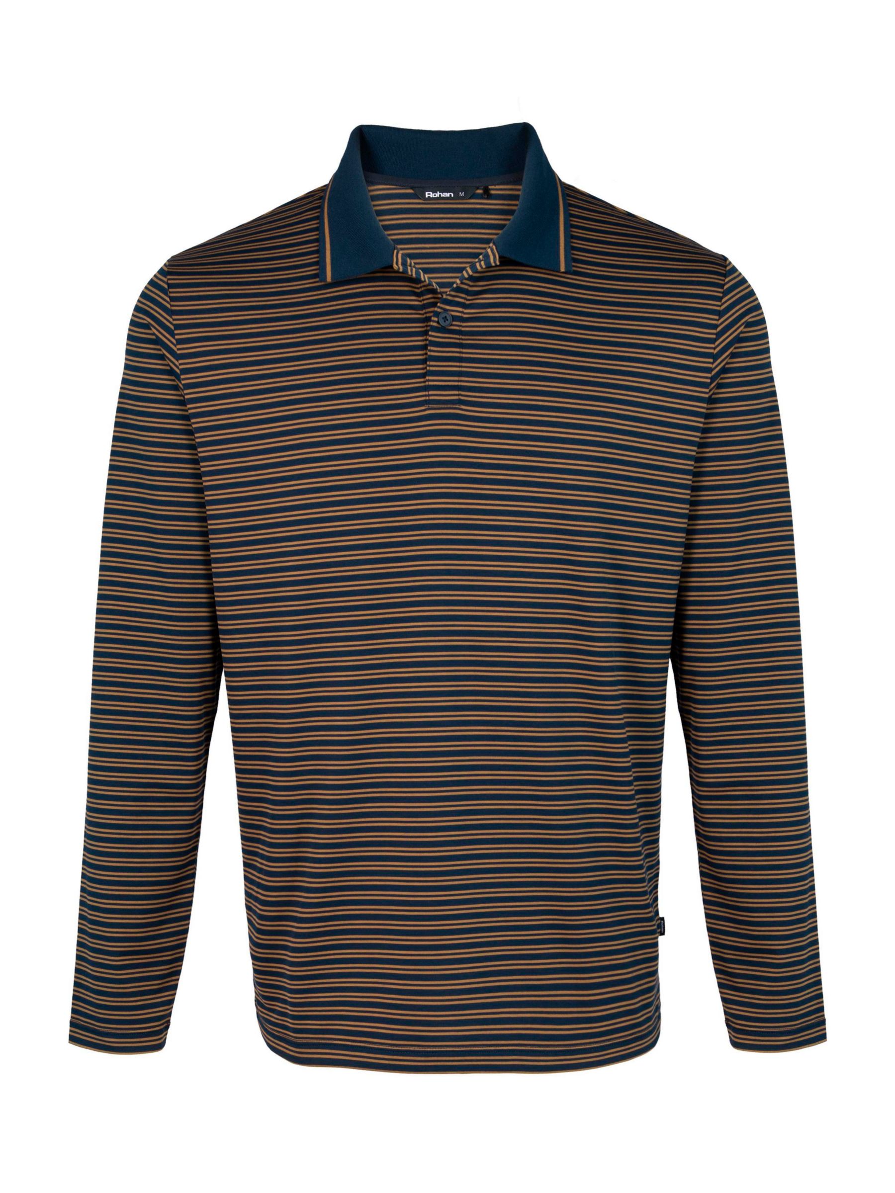 Rohan Shoreline Long Sleeve Stripe Polo Shirt, French Blue/Ochre at ...