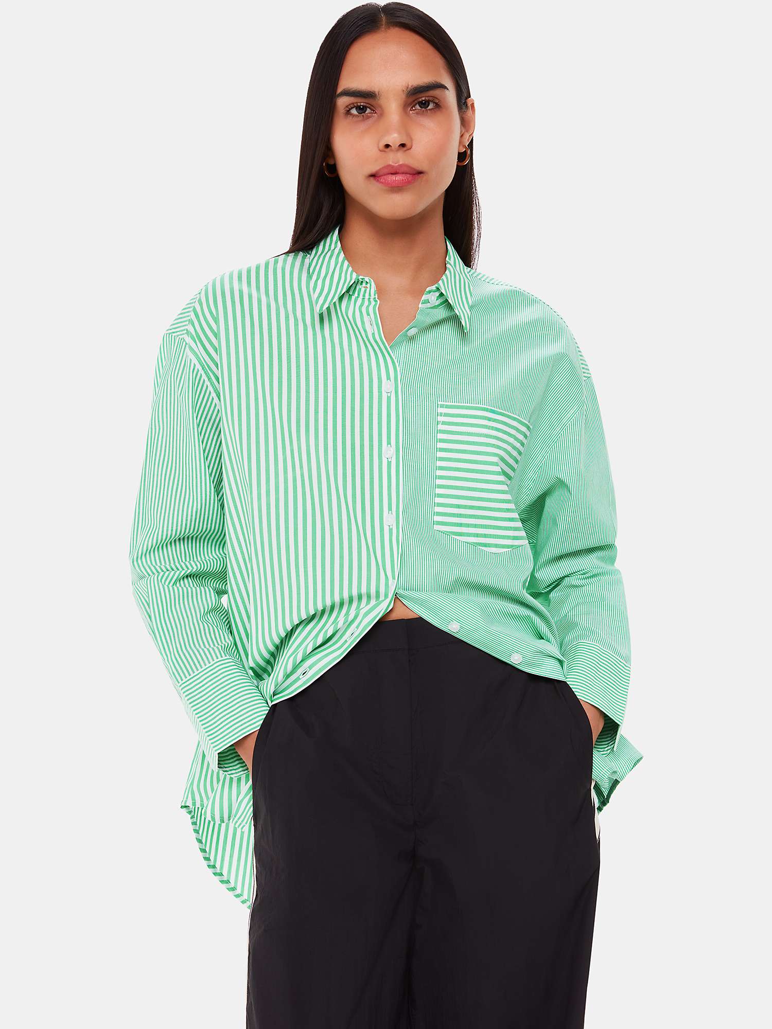 Buy Whistles Millie Oversized Stripe Shirt, Green/Multi Online at johnlewis.com