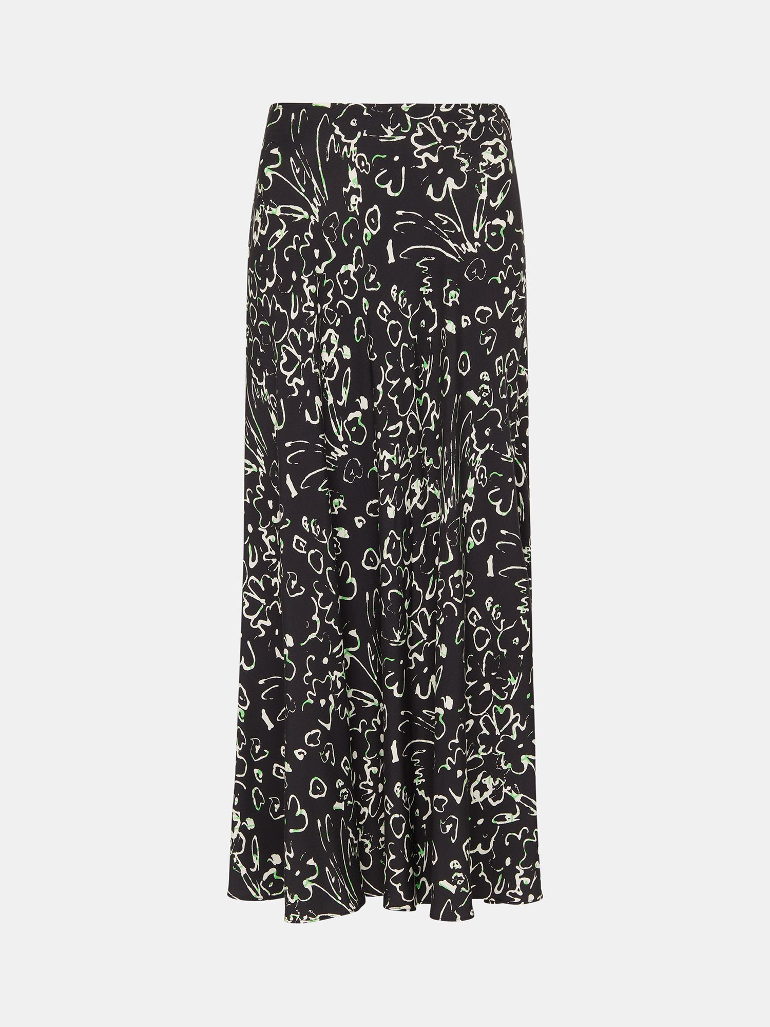 Whistles Scribble Bouquet Fluted Midi Skirt, Black/Multi, 6