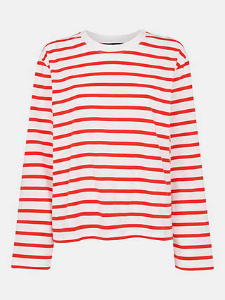 Whistles Stripe Cotton Top, Red/White