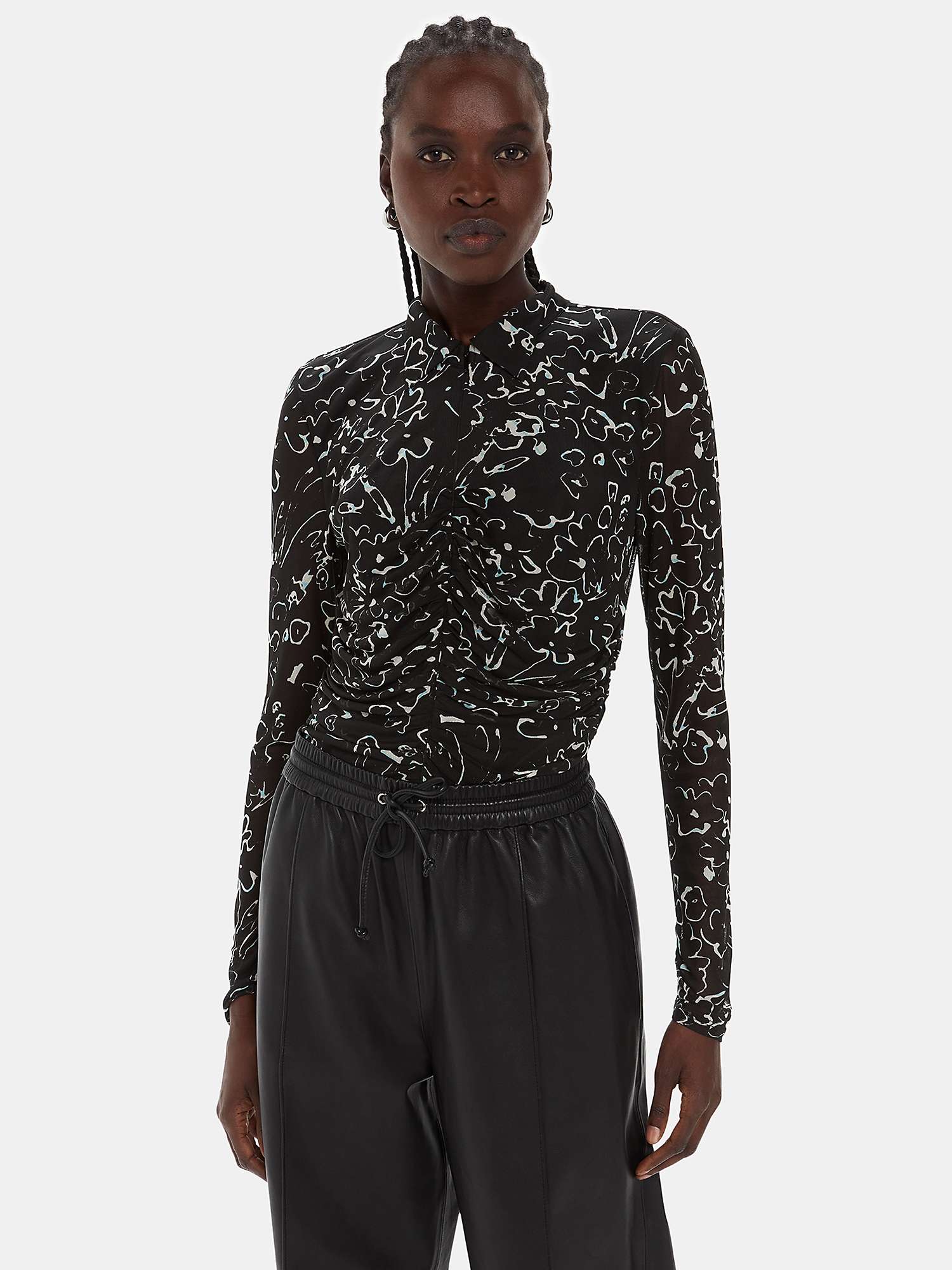 Buy Whistles Scribble Bouquet Print Ruched Shirt, Black/Multi Online at johnlewis.com