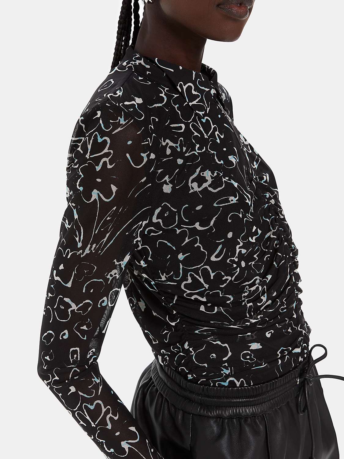 Buy Whistles Scribble Bouquet Print Ruched Shirt, Black/Multi Online at johnlewis.com