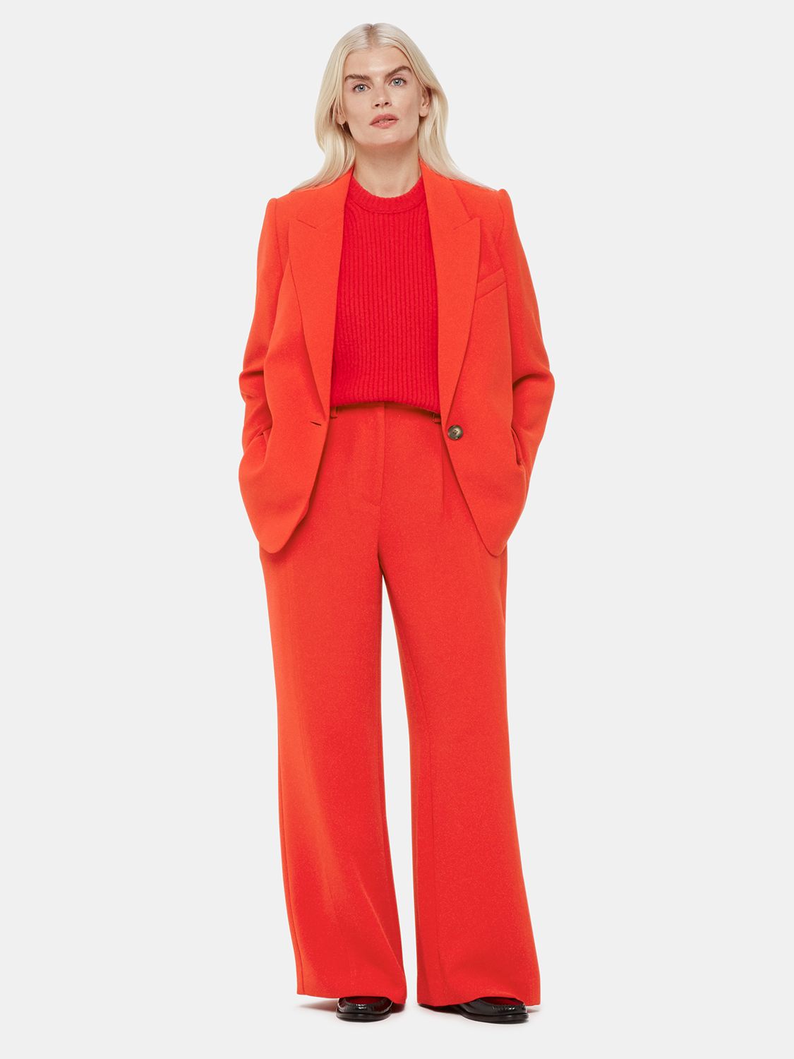 Whistles Petite Harper Wide Leg Crepe Trousers, Red at John Lewis ...