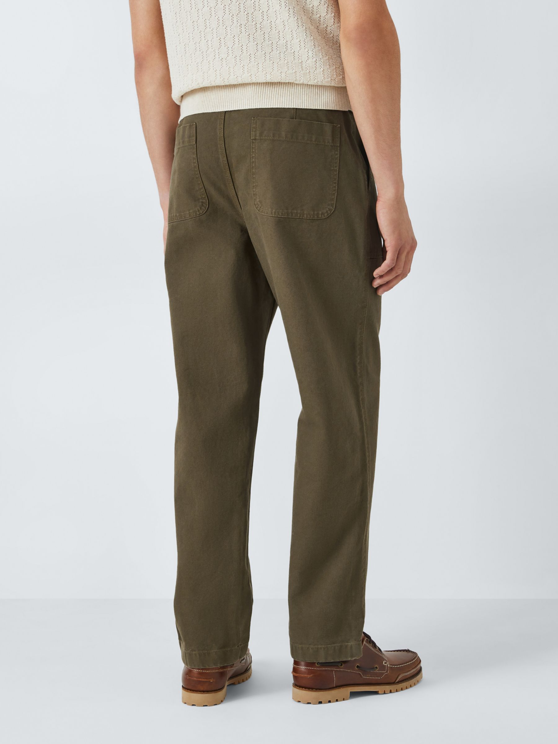 John Lewis Men's Canvas Carpenter Trousers, Green Khaki, 32 R