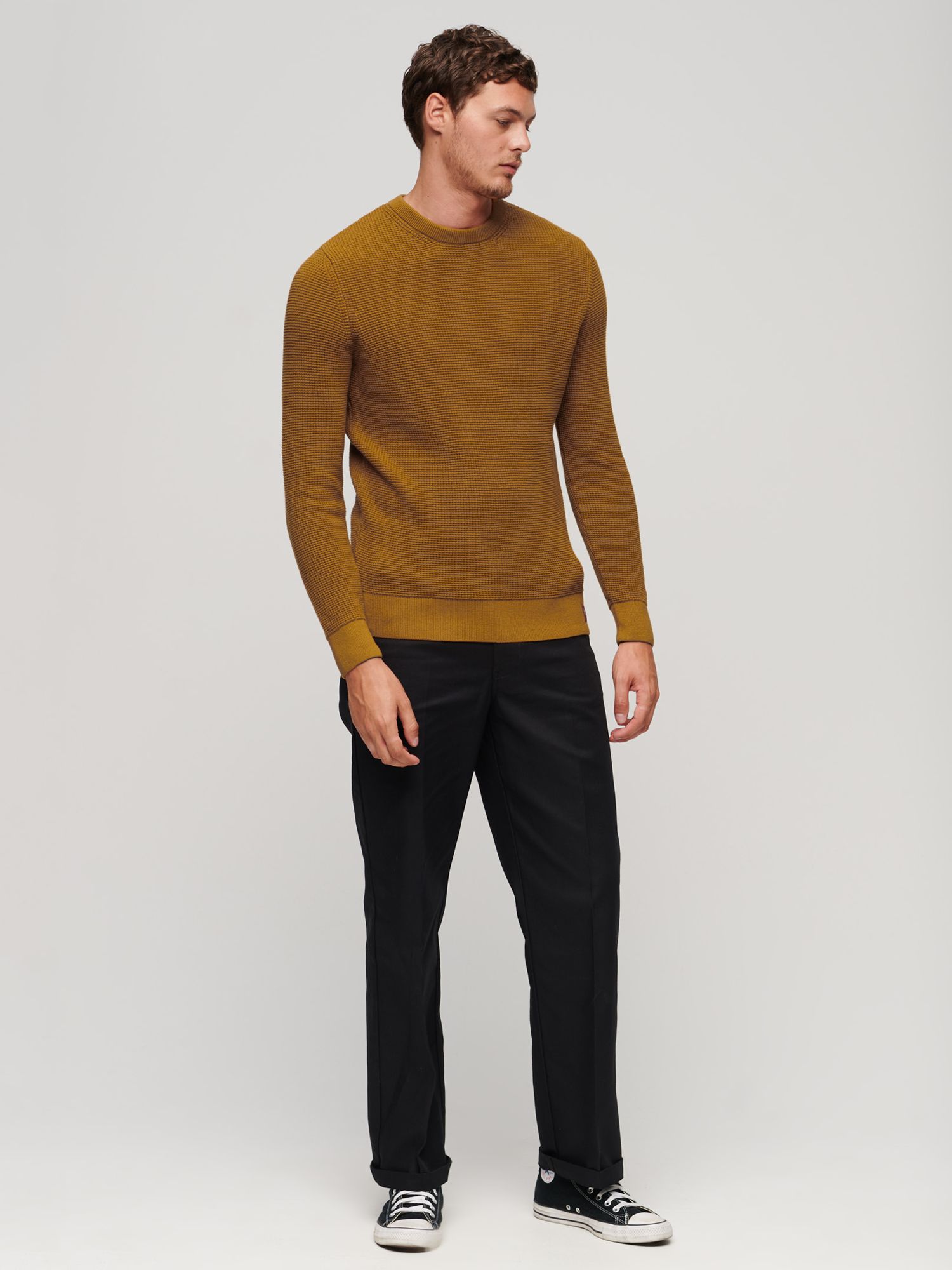 Superdry Textured Crew Knit Jumper, Yellow at John Lewis & Partners